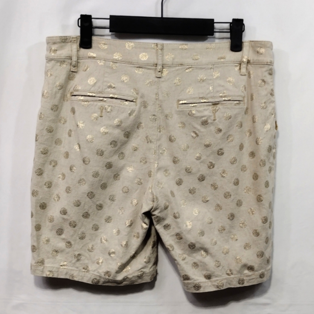 Anthropologie Linen Metallic Polka Dot Shorts Women's 27 Gold Preppy Academia - Picture 6 of 11